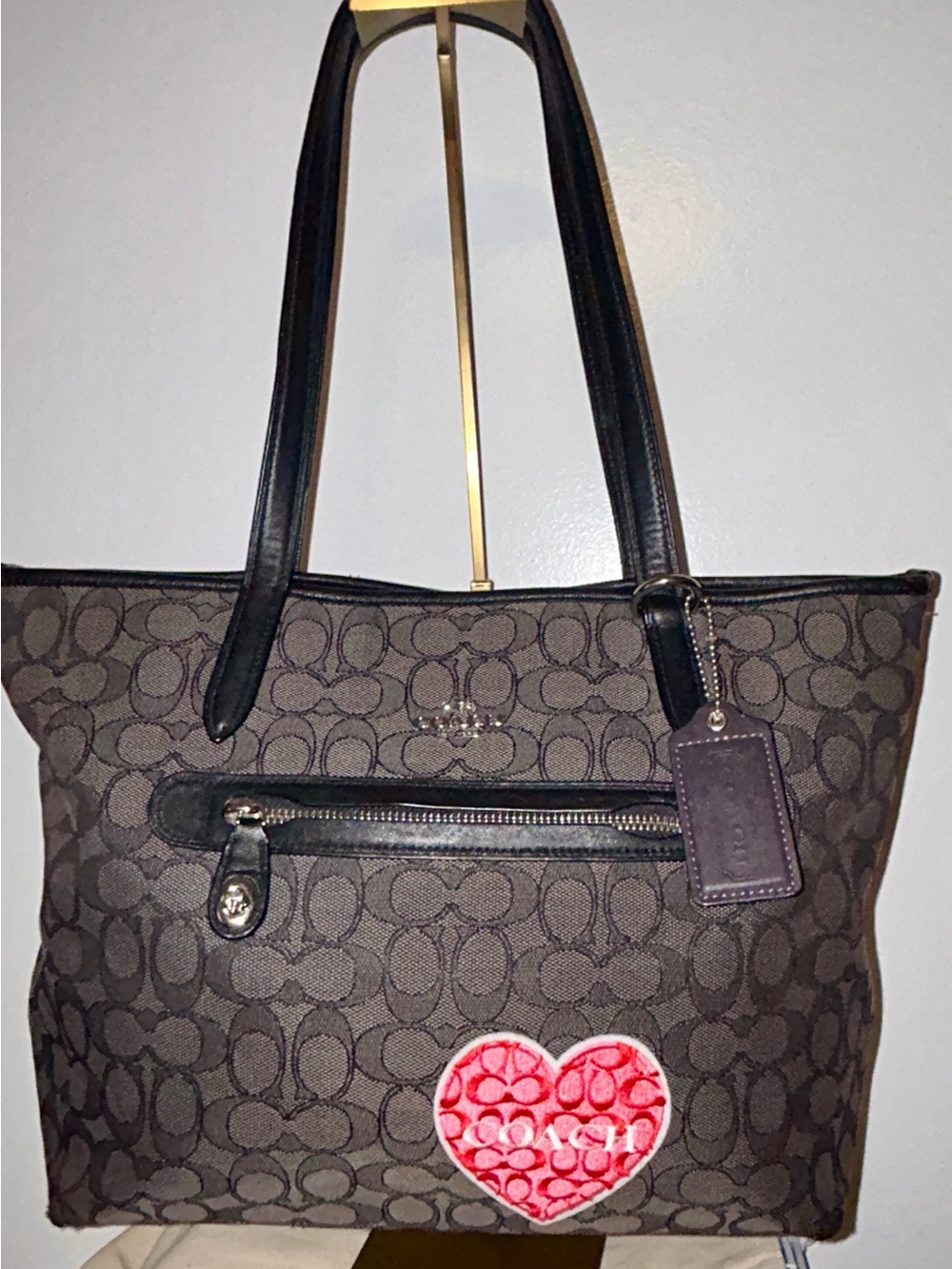 Coach Authentic Taylor Tote in Signature Jacquard with Fashion Heart Patch.